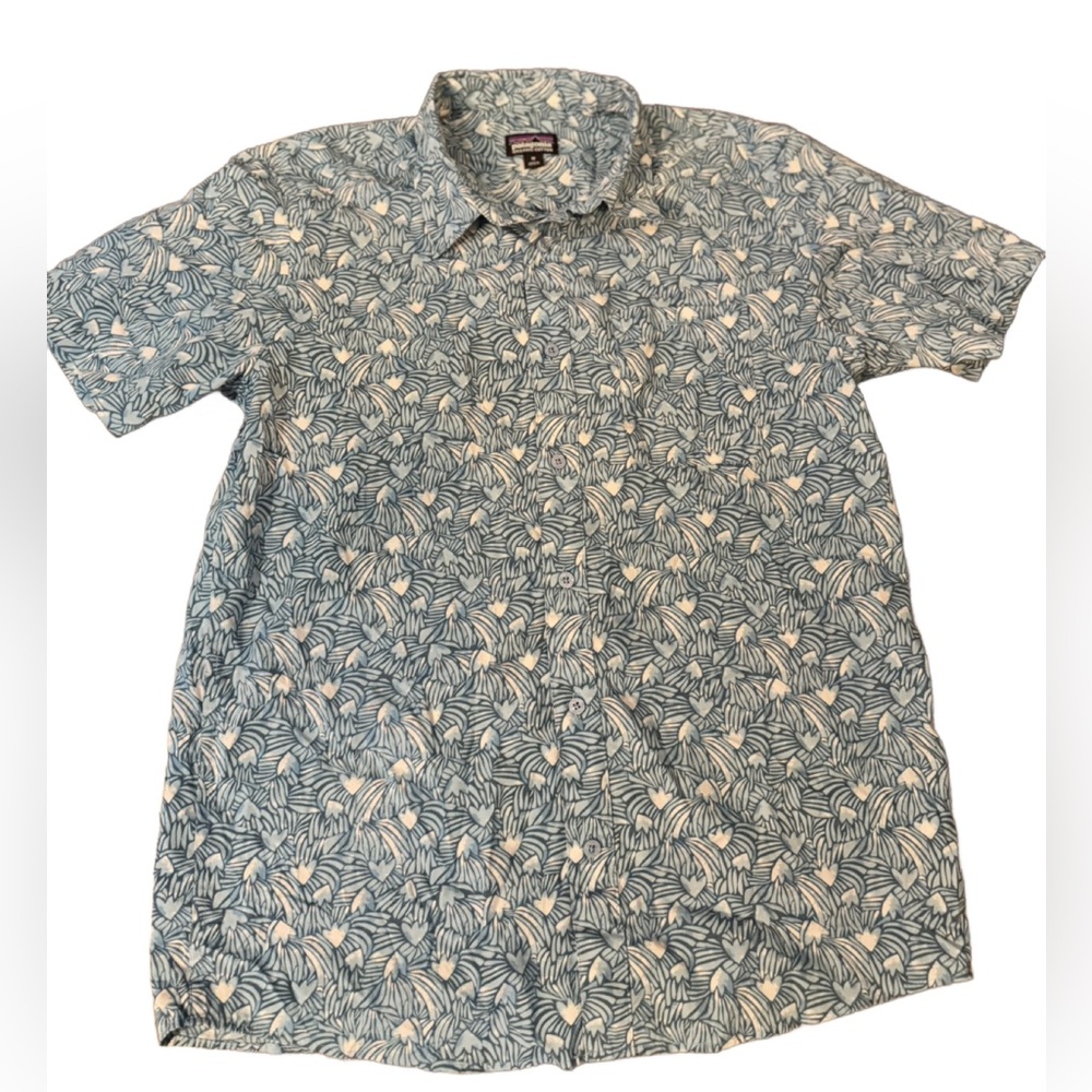 Patagonia Blue Leaf Pattern Button Up Organic Cot… - image 1